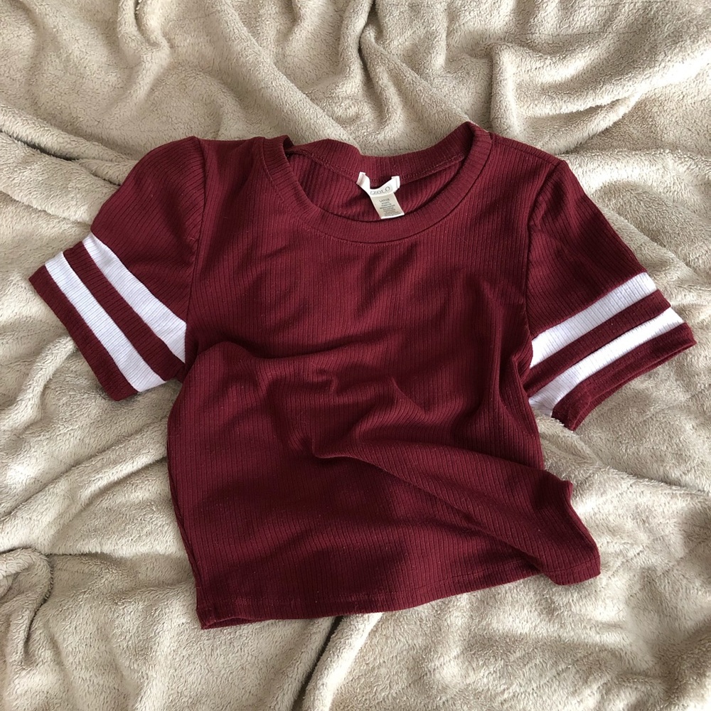 Fashion Nova Maroon Crop Top Shirt - Size Large